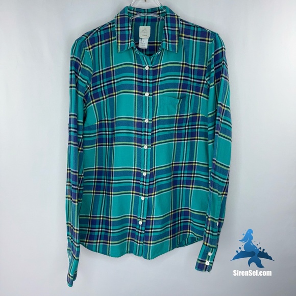 1165 J. Crew - The Boy Shirt - Plaid Button Up - Size 4 - Teal/Navy - Picture 1 of 14